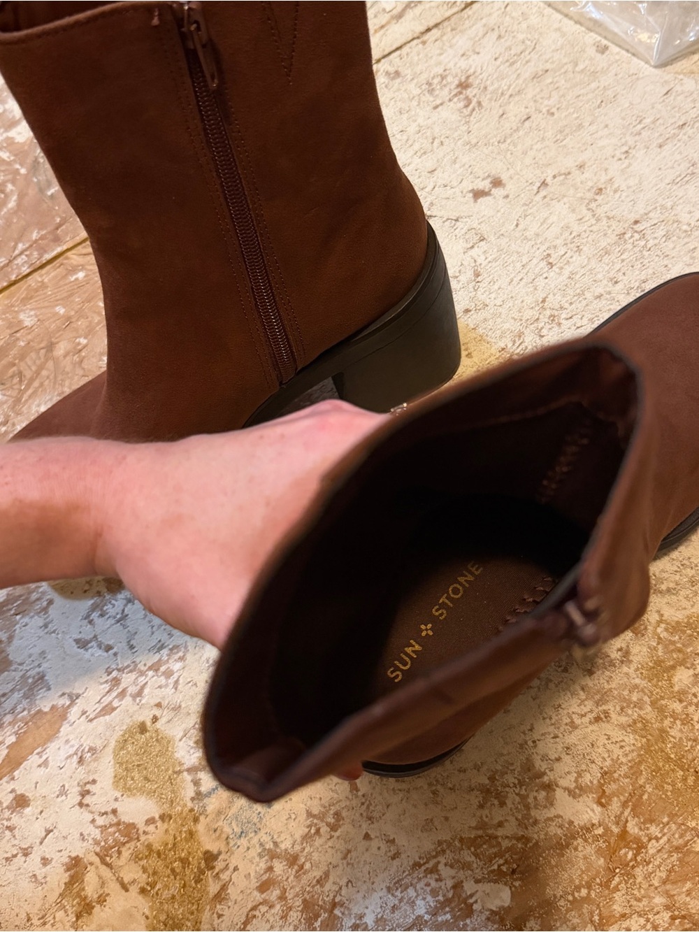 Sun + Stone Tianna Russet Mid Calf Brown Heeled Boot Size 7